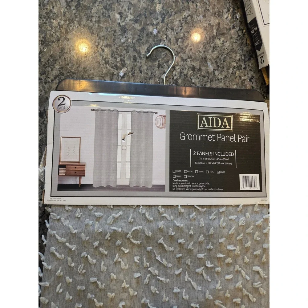 4 Aida Silver Grommet Curtain Panel Pair 76 x 84 Clipped Eyelash Tufted Textured